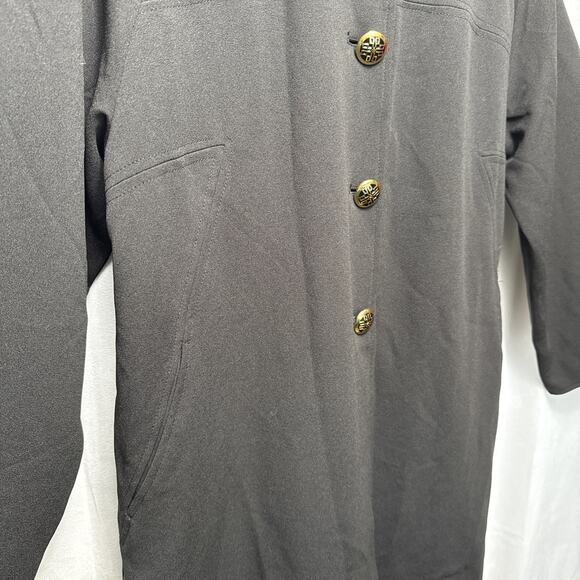 Dennis Basso Black Coat Women's Size 6 Gold Buttons Thin Overcoat Wide Sleeves - Picture 5 of 11